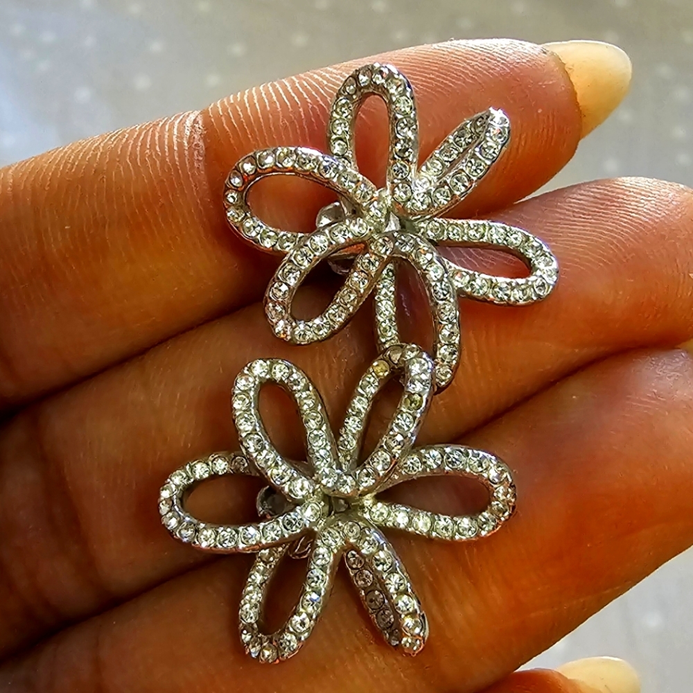 Nadri Silver Crystal Floral Earrings